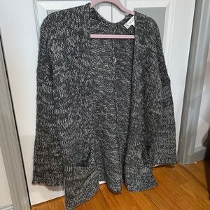 Gray and White Knit Cardigan